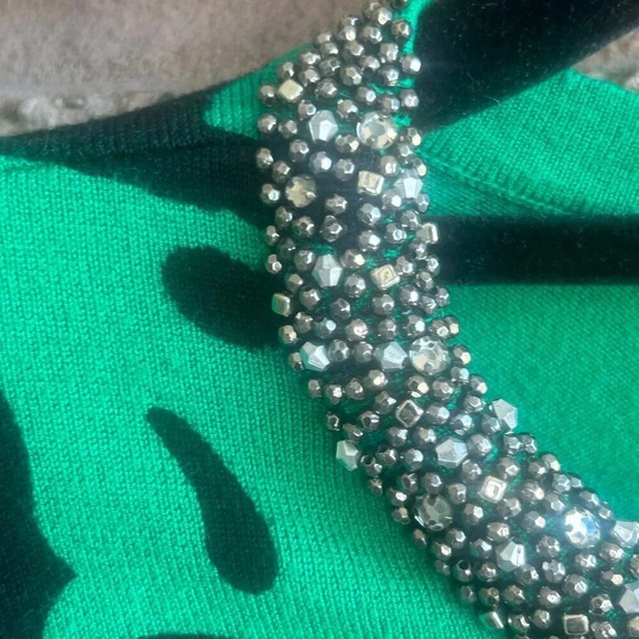 INC International Concepts Kelly Green and Black Beaded Neck Sweater - Picture 6 of 8